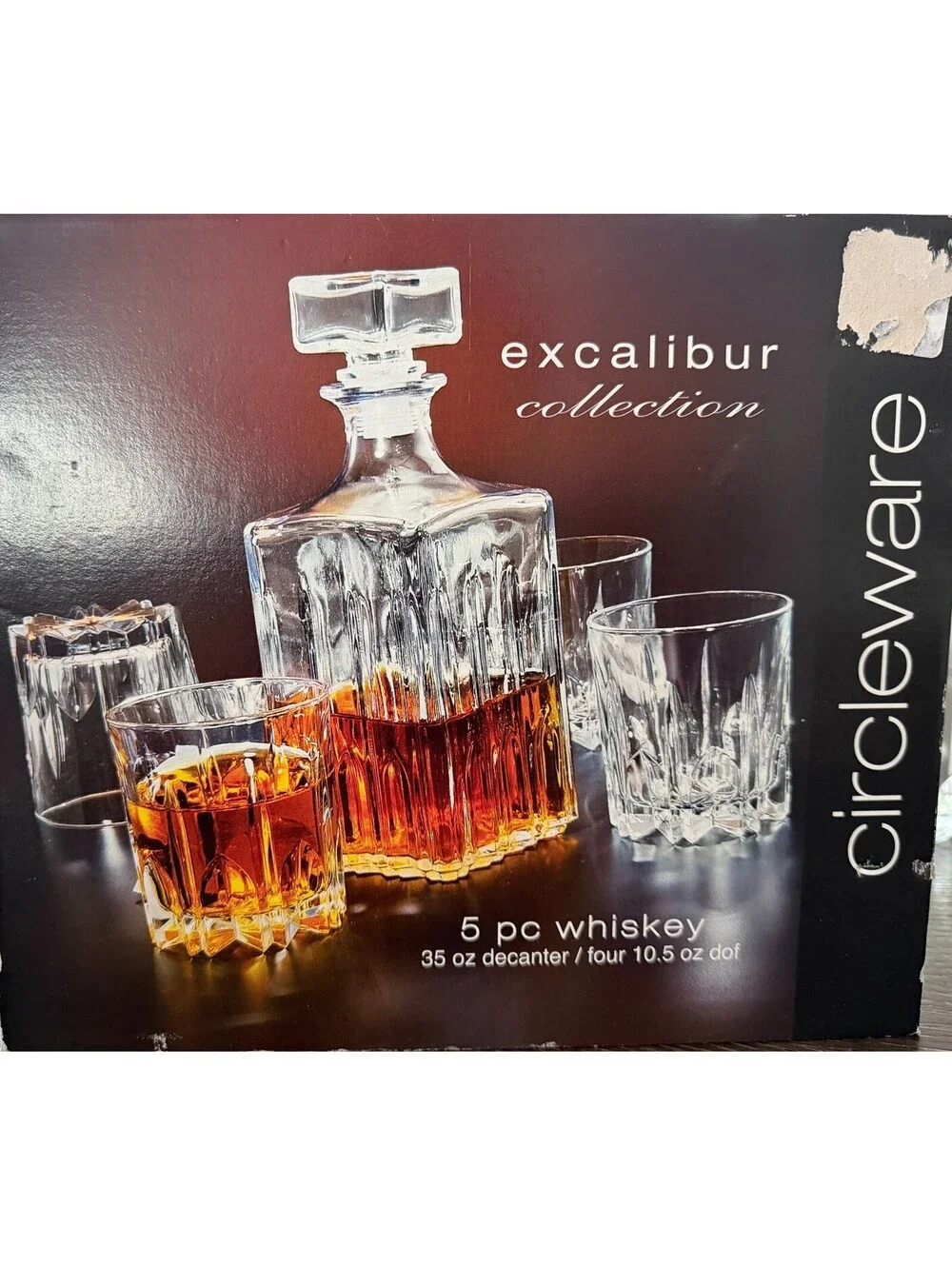 CIRCLEWARE EXCALIBUR COLLECTION 5 PIECE GLASS WHISKEY SET Open Box